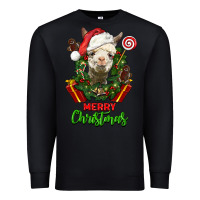 Black merry christmas alpaca face Premium Sweatshirt - LillyAllenDesigns
