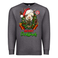 Charcoal Heather merry christmas alpaca face Premium Sweatshirt - LillyAllenDesigns