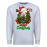 Heather Grey merry christmas alpaca face Premium Sweatshirt - LillyAllenDesigns