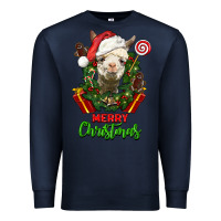 Navy merry christmas alpaca face Premium Sweatshirt - LillyAllenDesigns