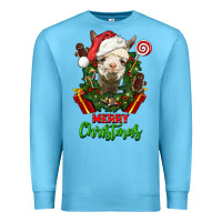 Ocean Blue merry christmas alpaca face Premium Sweatshirt - LillyAllenDesigns