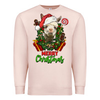 Pale Pink merry christmas alpaca face Premium Sweatshirt - LillyAllenDesigns