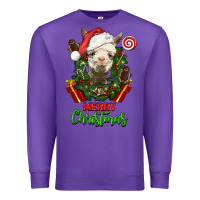 Purple merry christmas alpaca face Premium Sweatshirt - LillyAllenDesigns