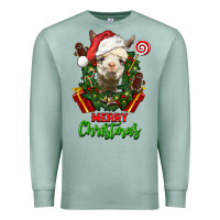 Seafoam merry christmas alpaca face Premium Sweatshirt - LillyAllenDesigns