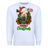 White merry christmas alpaca face Premium Sweatshirt - LillyAllenDesigns