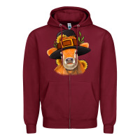 Burgundy Thanksgiving Cow Zipper Hoodie - NancyCooperArtShop