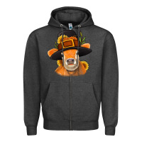 Charcoal Heather Thanksgiving Cow Zipper Hoodie - NancyCooperArtShop