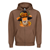 Chestnut Thanksgiving Cow Zipper Hoodie - NancyCooperArtShop