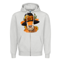 Dove Grey Thanksgiving Cow Zipper Hoodie - NancyCooperArtShop