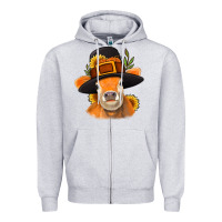 Heather Grey Thanksgiving Cow Zipper Hoodie - NancyCooperArtShop