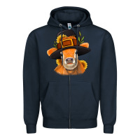 Navy Thanksgiving Cow Zipper Hoodie - NancyCooperArtShop