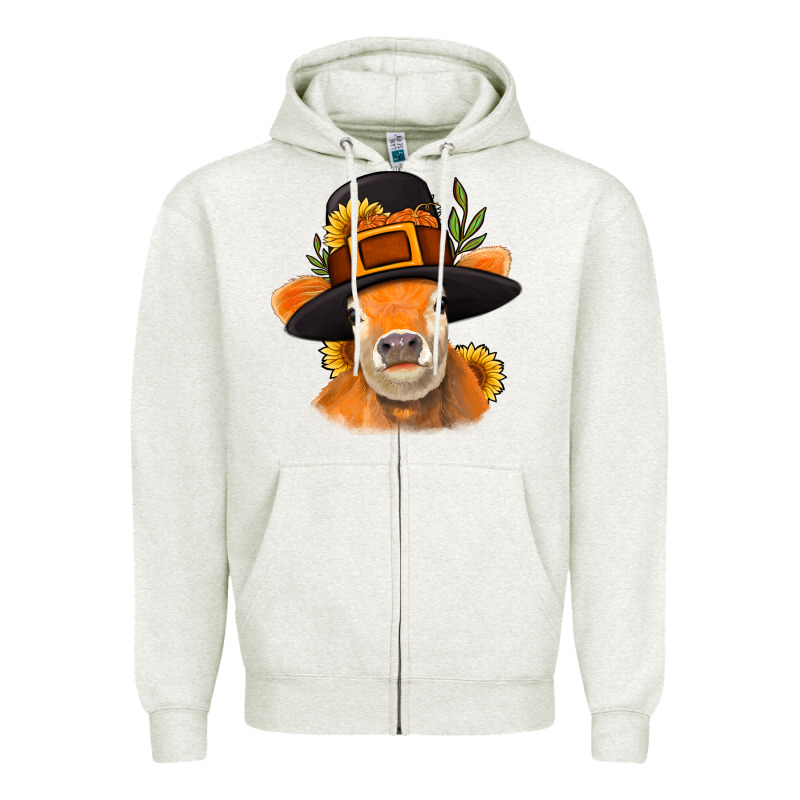 Thanksgiving Cow Zipper Hoodie by NancyCooperArtShop | Teevron