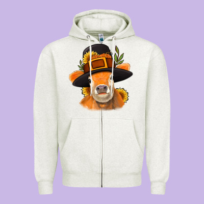 Thanksgiving Cow Zipper Hoodie Designed By Nancycooperartshop