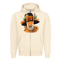 Sandshell Thanksgiving Cow Zipper Hoodie - NancyCooperArtShop