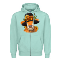 Seafoam Thanksgiving Cow Zipper Hoodie - NancyCooperArtShop