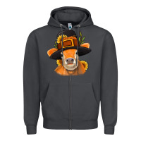 Smoke Thanksgiving Cow Zipper Hoodie - NancyCooperArtShop