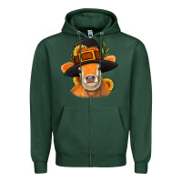 Sports Green Thanksgiving Cow Zipper Hoodie - NancyCooperArtShop