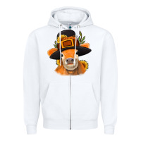White Thanksgiving Cow Zipper Hoodie - NancyCooperArtShop