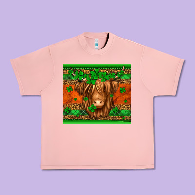 St Patricks Day Long Haired Cow Urban Heavy Tee Designed By Jasminsmagicworld