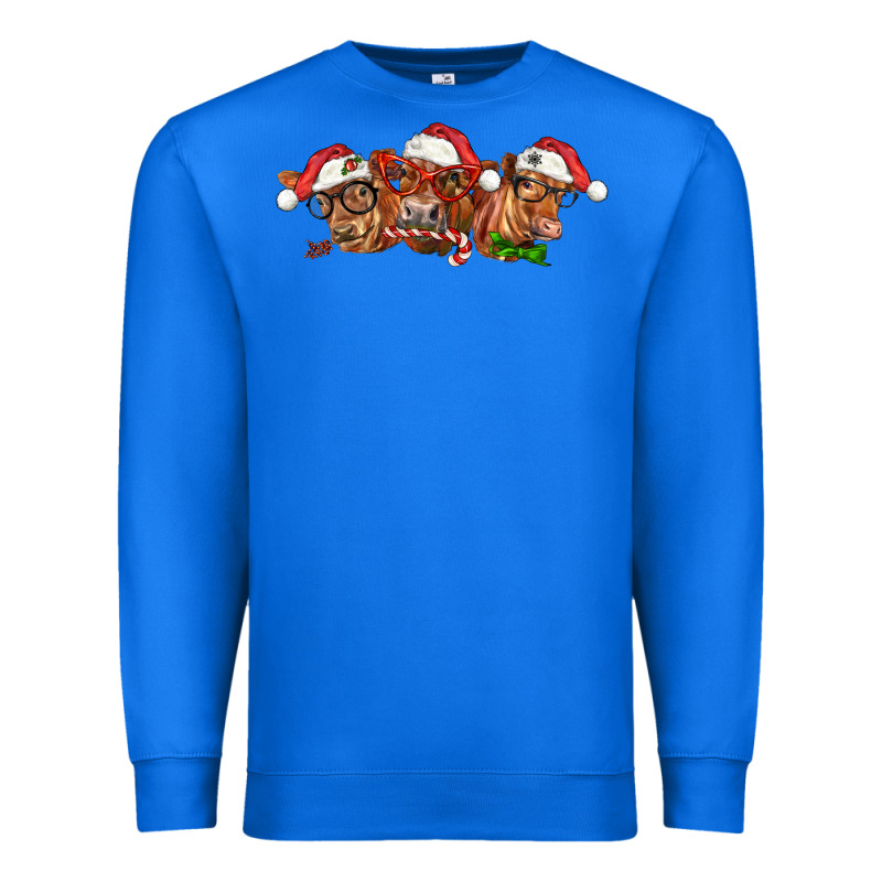 Christmas Red Angus Cows Premium Sweatshirt by LillyAllenDesigns | Teevron