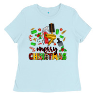 Baby Blue merry christmas hair Ladies Tee - MaliasSmallBusiness