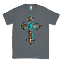 Charcoal Heather turquoise cross Classic Tee - AdoDesignShop
