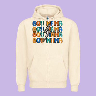 Boy Mama Lightning Bolt Zipper Hoodie Designed By Maliassmallbusiness
