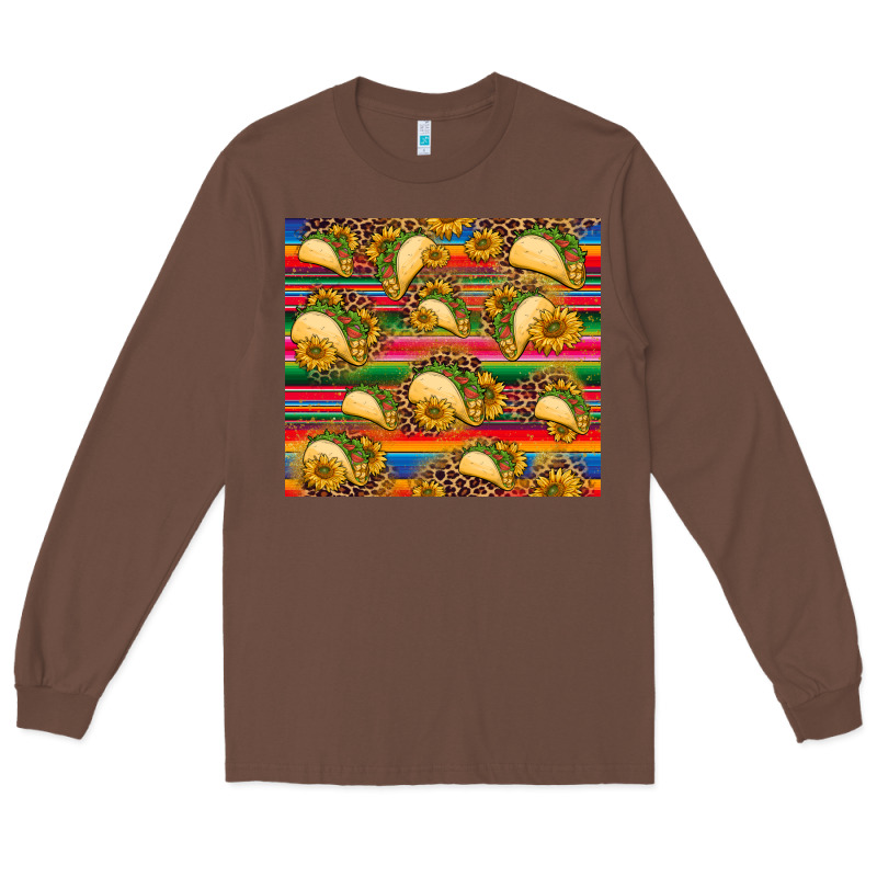 Tacos And Sunflowers With Serape Leopard Background Long Sleeve Tee by BarkalooDesign | Teevron