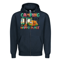 Navy camping is my happy place Zipper Hoodie - MaliasSmallBusiness