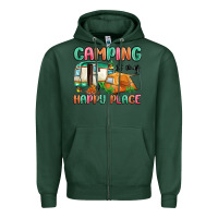 Sports Green camping is my happy place Zipper Hoodie - MaliasSmallBusiness