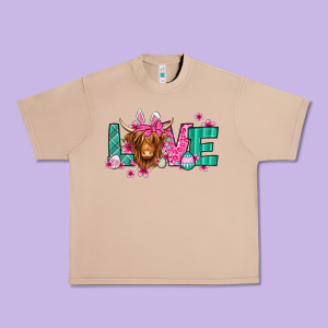 Love Easter Floral Longhaired Cow Urban Heavy Tee Designed By Jasminsmagicworld
