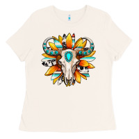Bone Western bull skull sunflower Ladies Tee - MaliasSmallBusiness