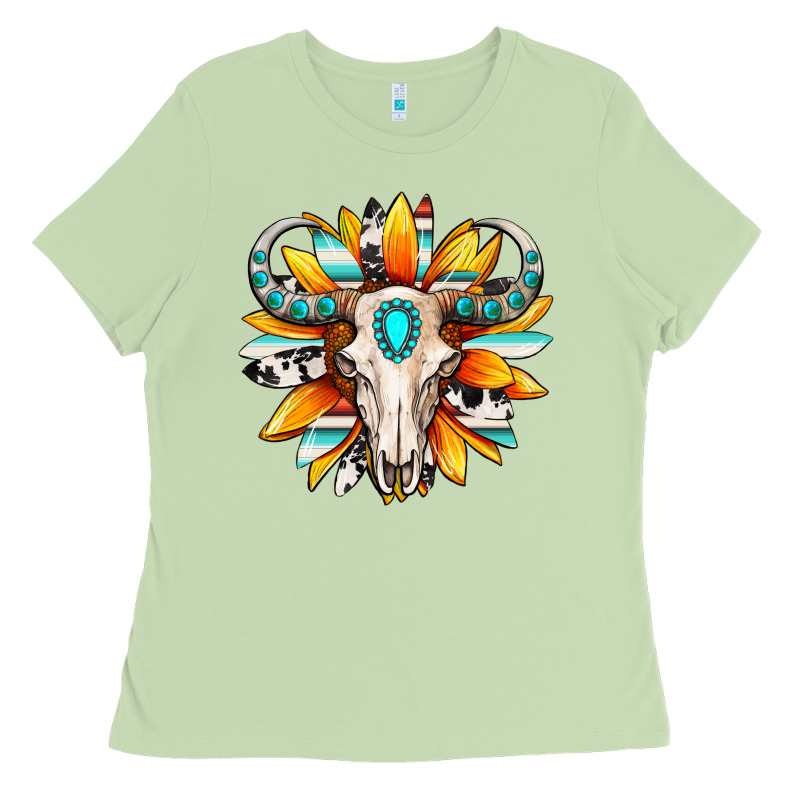 Western Bull Skull Sunflower Ladies Tee by MaliasSmallBusiness | Teevron
