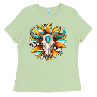 Matcha Western bull skull sunflower Ladies Tee - MaliasSmallBusiness
