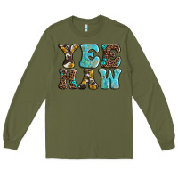Army Green western sunflowers turquoise leopard yee haw Long Sleeve Tee - BarkalooDesign