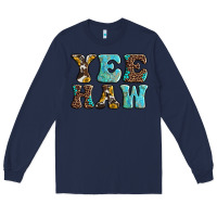 Navy western sunflowers turquoise leopard yee haw Long Sleeve Tee - BarkalooDesign