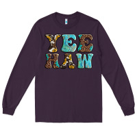 Plum western sunflowers turquoise leopard yee haw Long Sleeve Tee - BarkalooDesign