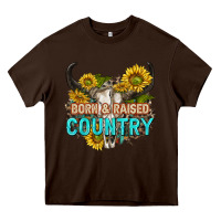 Chocolate Brown born and raised country tbw Heavy Core Tee - texasbilliewilder