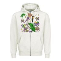 Oatmeal Heather mardi gras pelican Zipper Hoodie - MaliasSmallBusiness