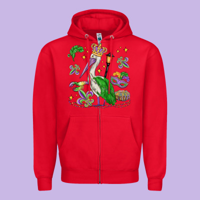 Mardi Gras Pelican Zipper Hoodie Designed By Maliassmallbusiness