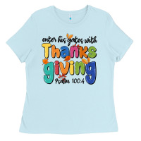 Baby Blue enter his gates with thanksgiving psalm 100 4 Ladies Tee - MaliasSmallBusiness