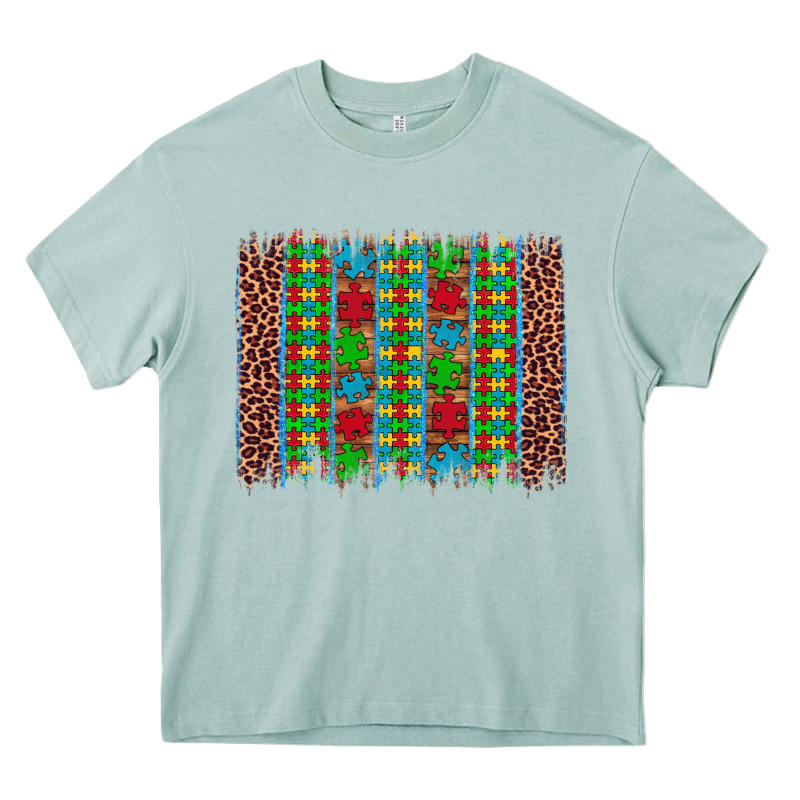 Autism Awareness Leopard Puzzle Brush Stroke Heavy Core Tee by Artiststas | Teevron
