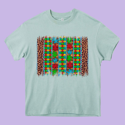 Autism Awareness Leopard Puzzle Brush Stroke Heavy Core Tee Designed By Artiststas