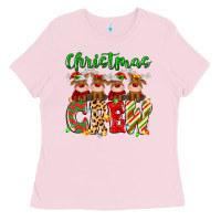 Bubblegum Pink christmas crew  deer Ladies Tee - MaliasSmallBusiness