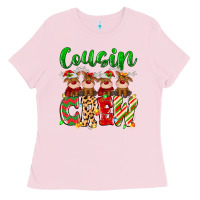 Bubblegum Pink cousin crew christmas deer Ladies Tee - MaliasSmallBusiness