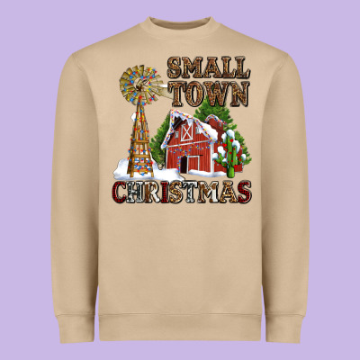 Small Town Christmas With Barn And Cactus Heavyweight Sweatshirt Designed By Adodesignshop