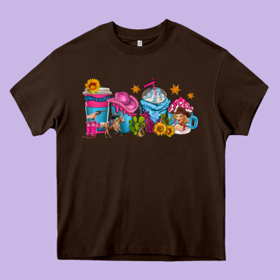 Cowgirl Coffee Cups Heavy Core Tee Designed By Texasbilliewilder