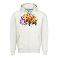 Oatmeal Heather hello spring Zipper Hoodie - MaliasSmallBusiness