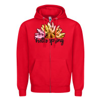 Red hello spring Zipper Hoodie - MaliasSmallBusiness