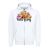 White hello spring Zipper Hoodie - MaliasSmallBusiness